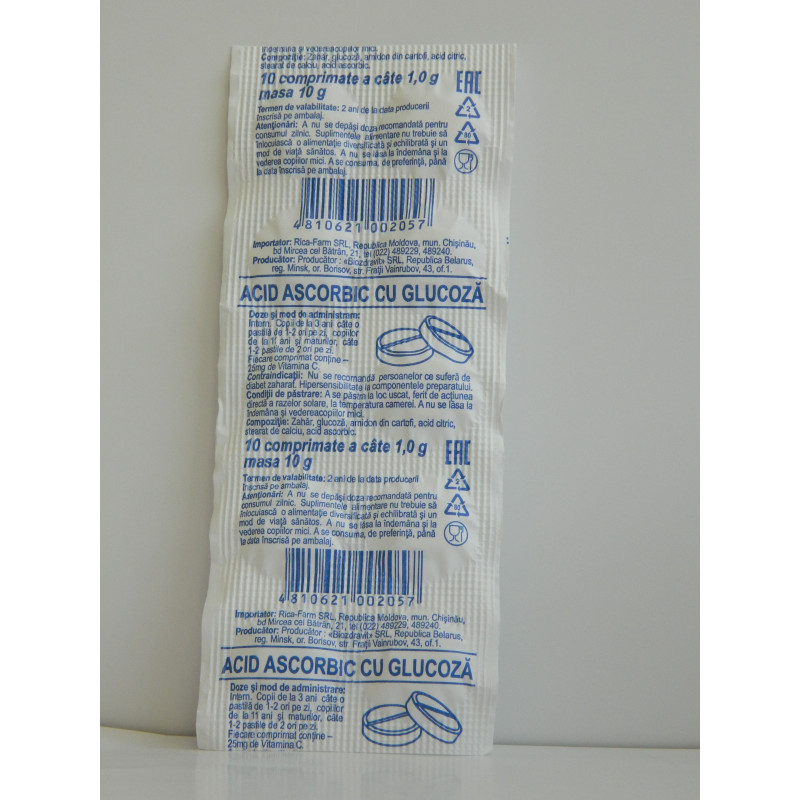 Acid ascor tab 0 1g cu gluc N10X10 (Fa - Medicamente