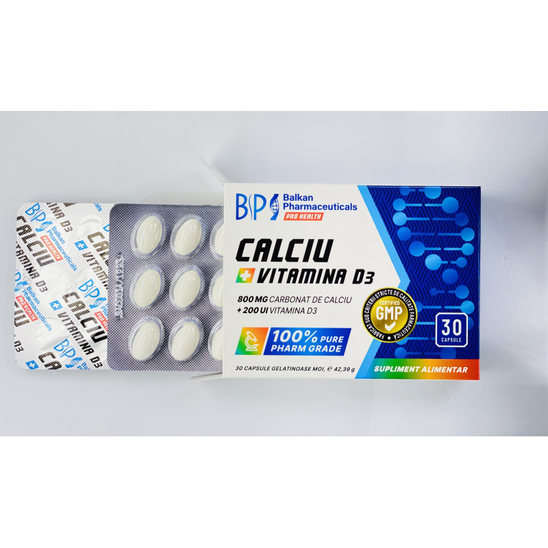 Calciu + Vit. D3 caps.moi 800mg+200UI N15x2 (Balkan)