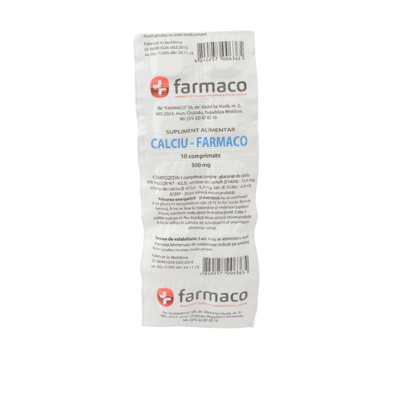 Calciu Farmaco comp. 500mg N10 (Calciu gluconat)